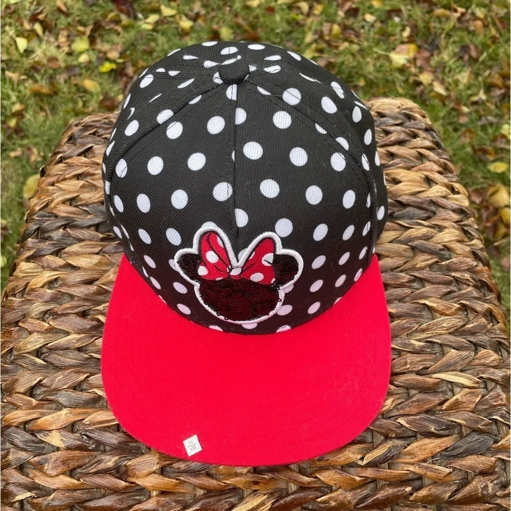 Disney Minnie Mouse Sequin Red Black & White Polka Dot Cap Snap-back Hat - Picture 3 of 3